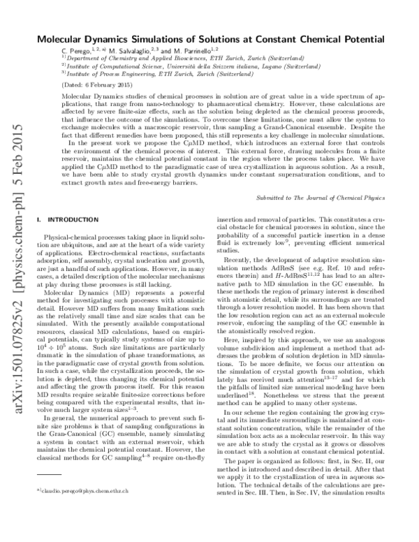 (PDF) Molecular dynamics simulations of solutions at constant chemical ...