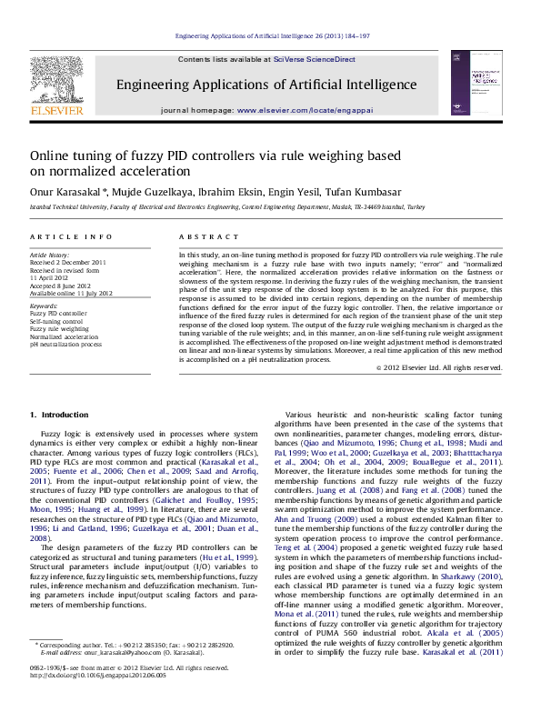 (PDF) Online tuning of fuzzy PID controllers via rule weighing based on ...