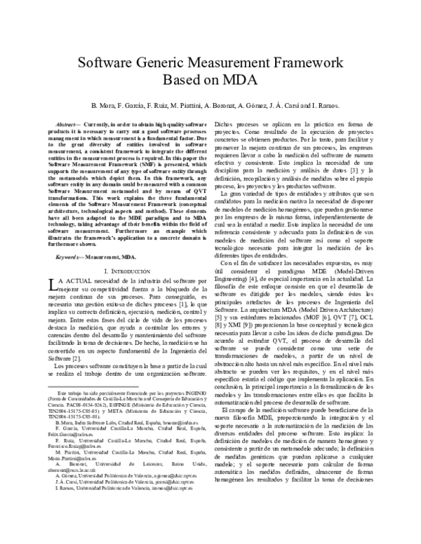 (PDF) Software Generic Measurement Framework Based on MDA