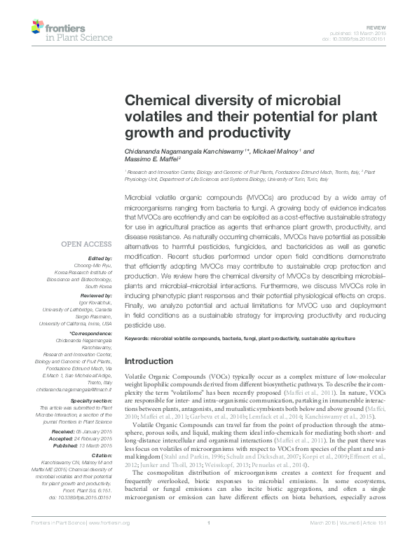 (PDF) Chemical diversity of microbial volatiles and their potential for ...