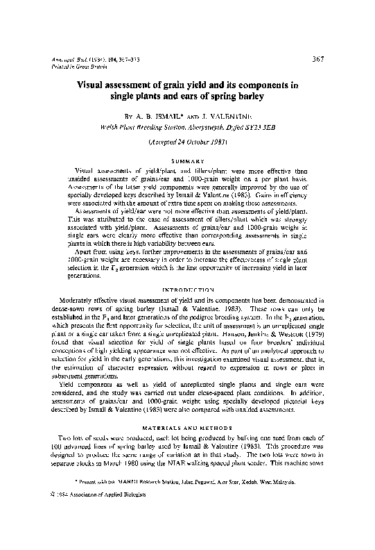 (PDF) Visual assessment of grain yield and its components in single ...