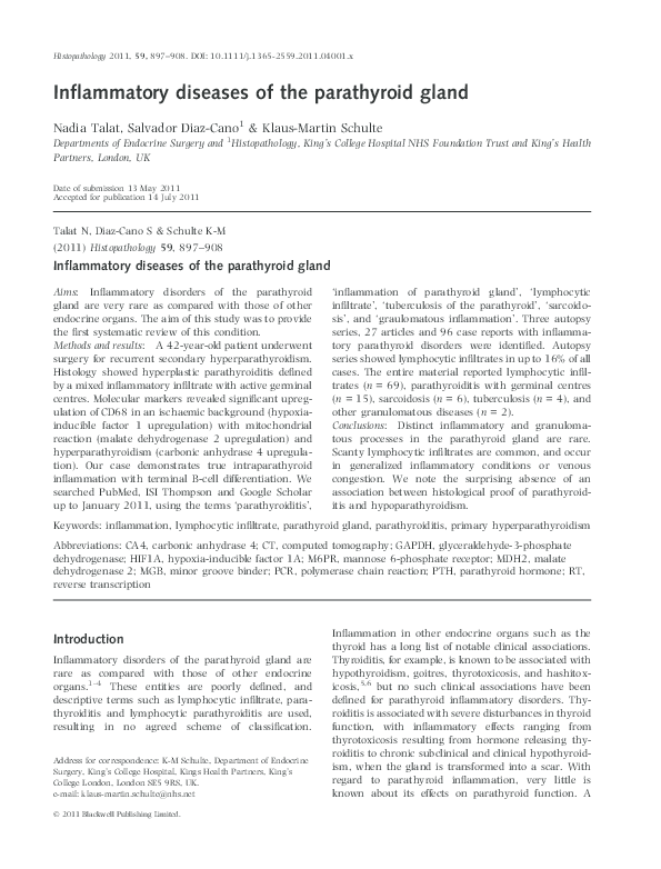 (PDF) Inflammatory diseases of the parathyroid gland