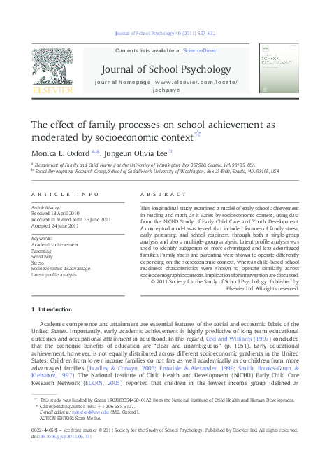 (PDF) The effect of family processes on school achievement as moderated ...