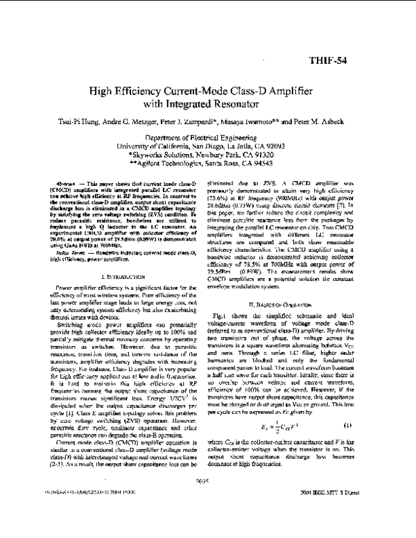 (PDF) High efficiency currentmode classD amplifier with integrated resonator Andre Metzger
