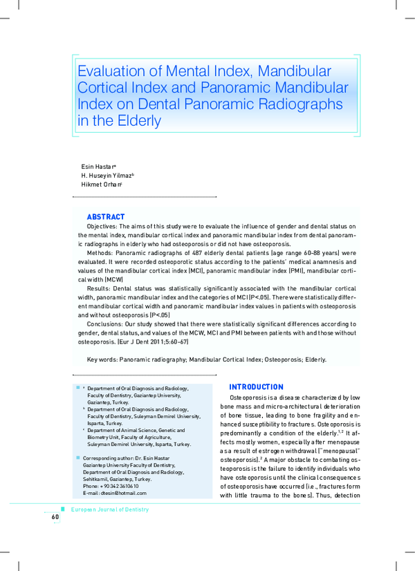 (PDF) Evaluation of mental index, mandibular cortical index and ...