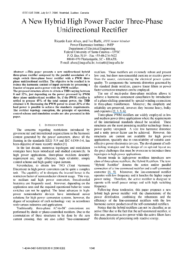 (PDF) A New Hybrid High Power Factor Three-Phase Unidirectional Rectifier
