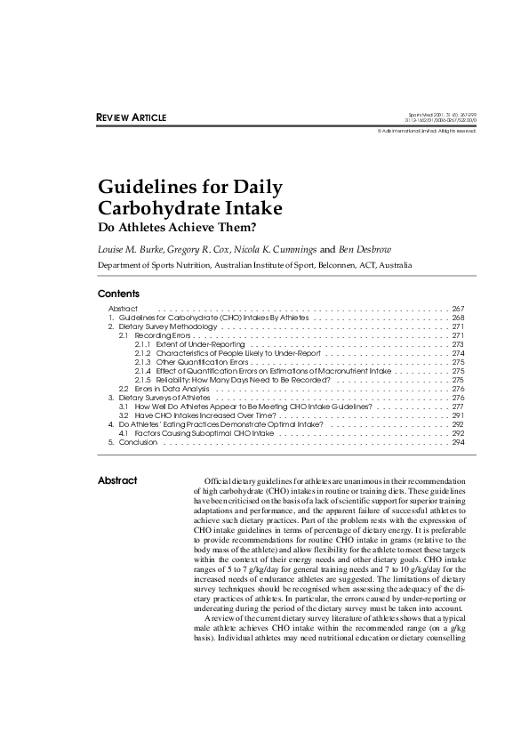 (PDF) Guidelines for Daily Carbohydrate Intake Louise Burke