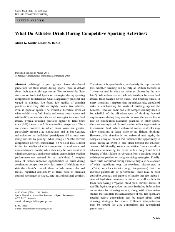 (PDF) What Do Athletes Drink During Competitive Sporting Activities