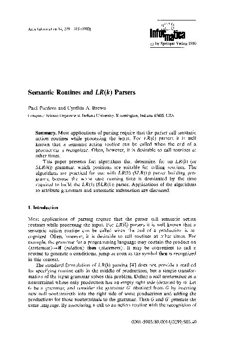 (PDF) Semantic routines and LR(k) parsers