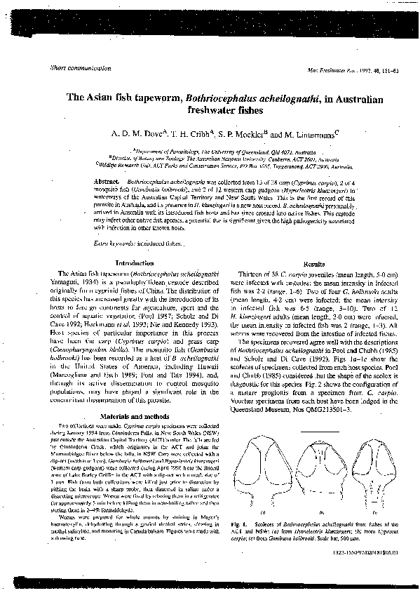 (PDF) The Asian fish tapeworm, Bothriocephalus acheilognathi, in