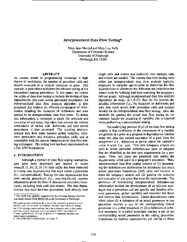 (PDF) Interprocedual data flow testing
