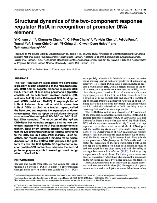 (PDF) Structural dynamics of the two-component response regulator RstA ...