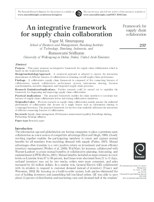 (PDF) An integrative framework for supply chain collaboration