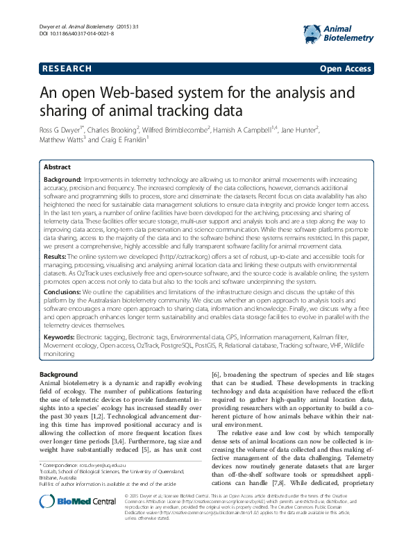 (PDF) An open based system for the analysis and sharing of animal