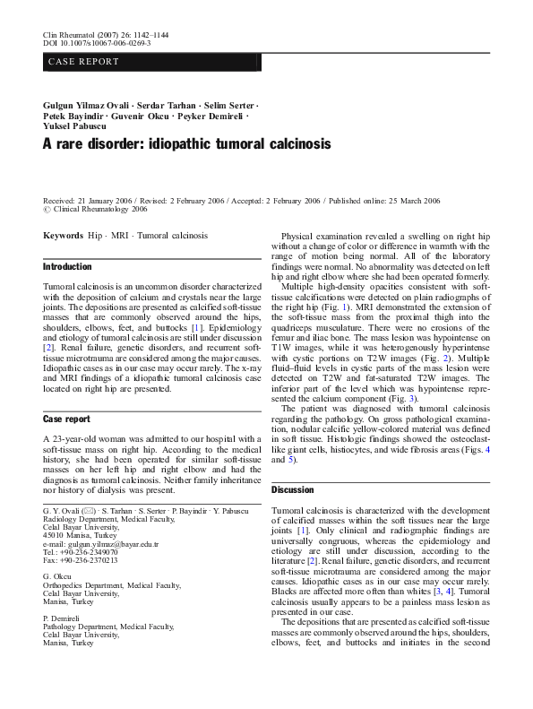 (PDF) A rare disorder: idiopathic tumoral calcinosis