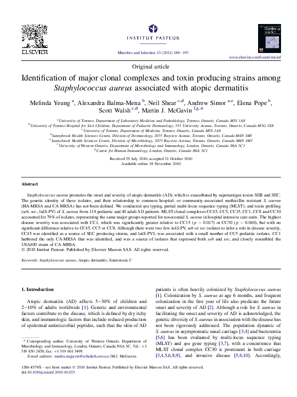 (PDF) Identification of major clonal complexes and toxin producing ...