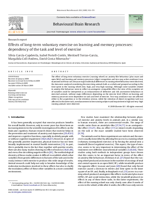 (PDF) Effects of long-term voluntary exercise on learning and memory ...