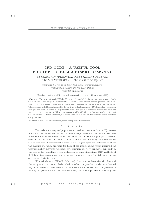 (PDF) CFD Code – a Useful Tool for the Turbomachinery Designer