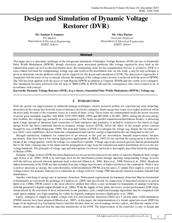 (PDF) Design and Simulation of Dynamic Voltage Restorer (DVR