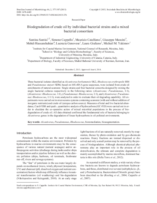 (PDF) Biodegradation of crude oil by individual bacterial strains and a ...