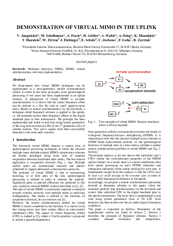 (PDF) Demonstration of virtual MIMO in the uplink