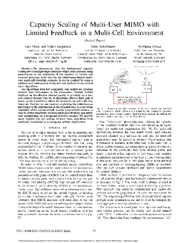 (PDF) Capacity Scaling of Multi-User MIMO with Limited Feedback in a ...