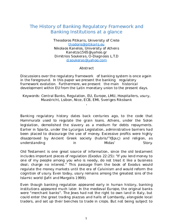 (DOC) The History of Banking Regulatory Framework and Banking ...