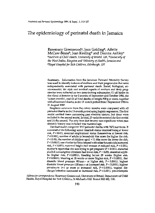 (PDF) The epidemiology of perinatal death in Jamaica