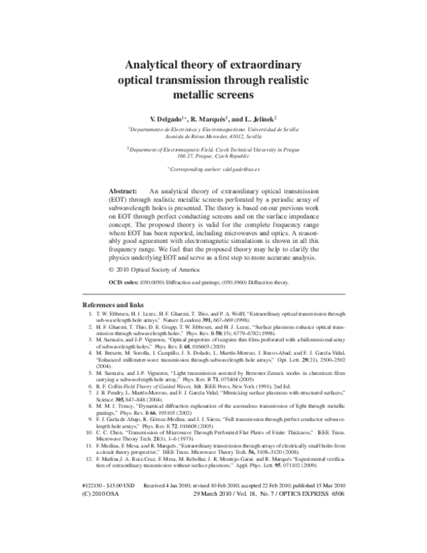 (PDF) Analytical theory of extraordinary optical transmission through ...