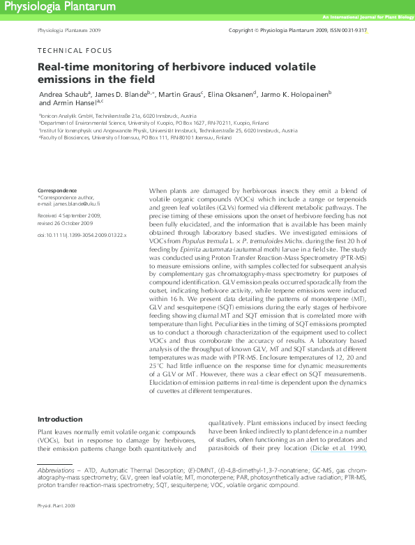 (PDF) Real-time monitoring of herbivore induced volatile emissions in ...