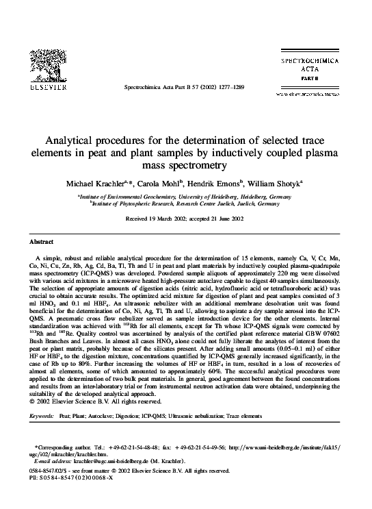 (PDF) Analytical procedures for the determination of selected trace ...