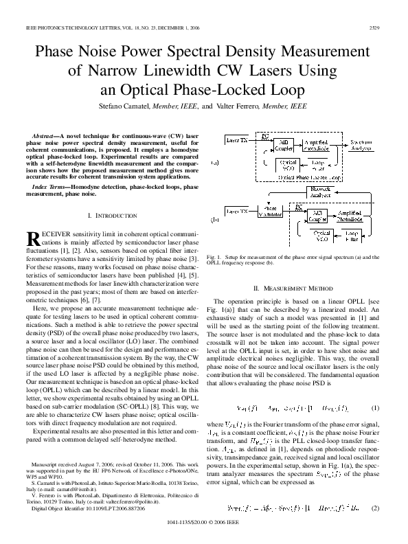 (PDF) Phase Noise Power Spectral Density Measurement of Narrow