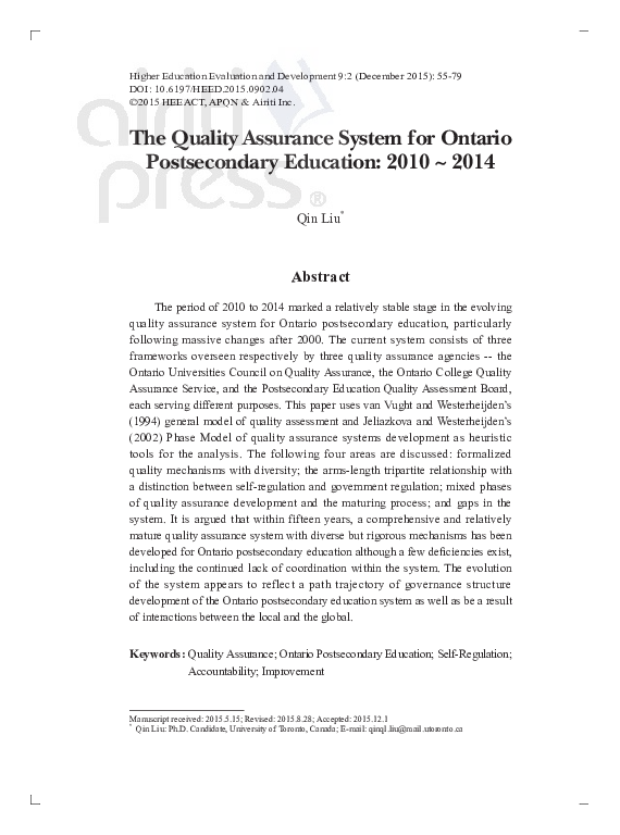 (PDF) The Quality Assurance System for Ontario Postsecondary Education