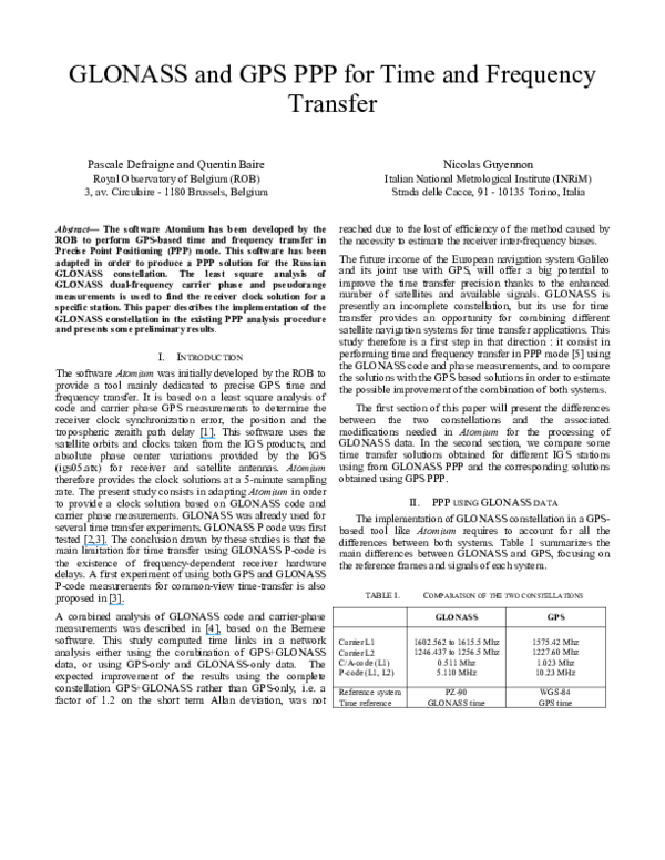 (PDF) GLONASS and GPS PPP for time and frequency transfer