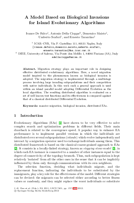(PDF) A Model Based on Biological Invasions for Island Evolutionary ...