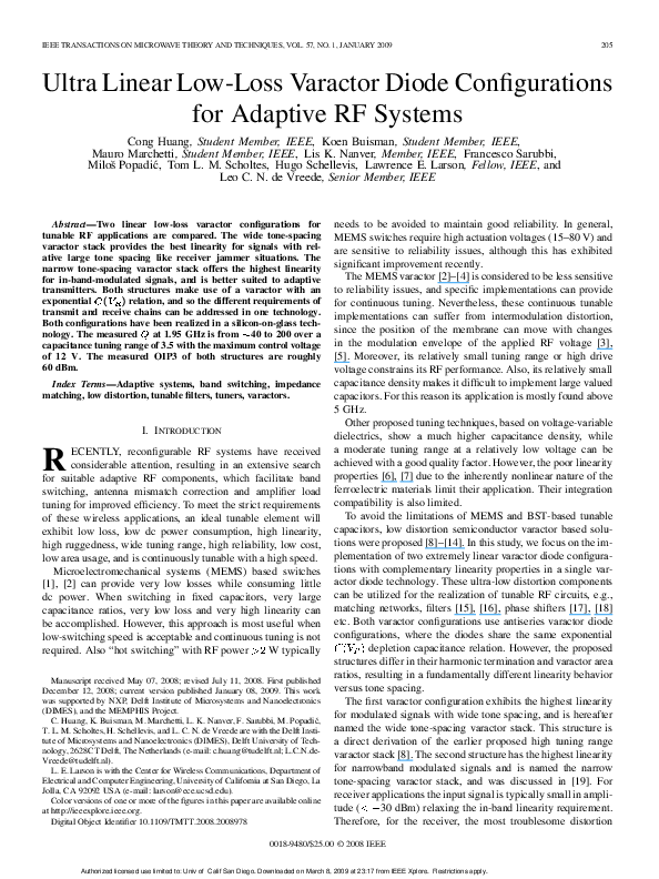 (PDF) Ultra Linear Low-Loss Varactor Diode Configurations for Adaptive ...