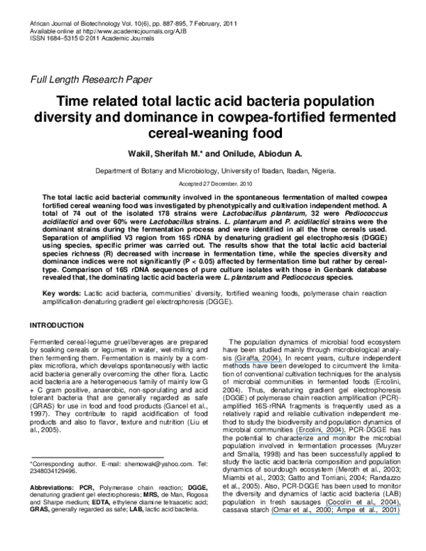 (PDF) Time related total lactic acid bacteria population diversity and ...