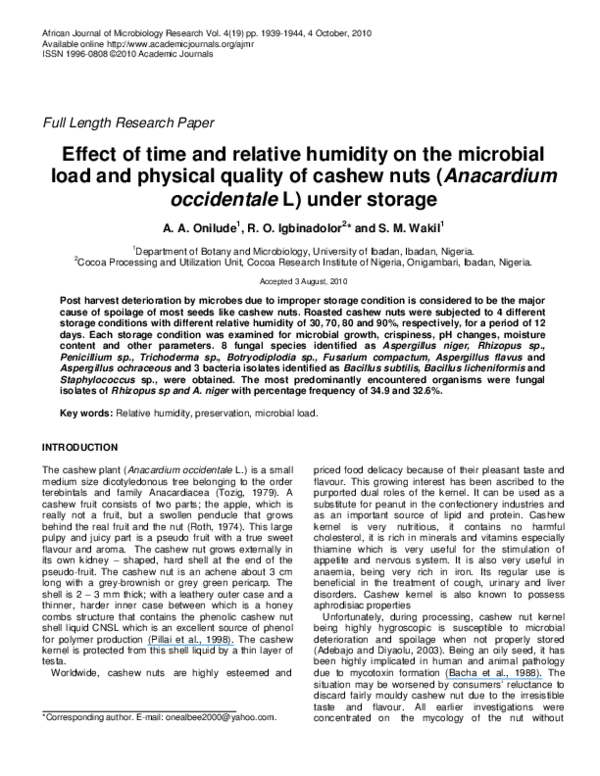 (PDF) Effect of time and relative humidity on the microbial load and ...