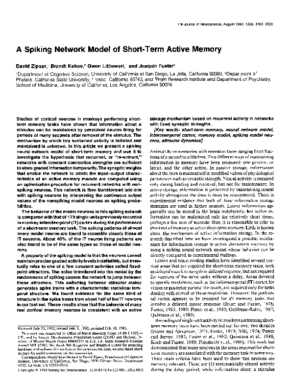 (PDF) A spiking network model of short-term active memory