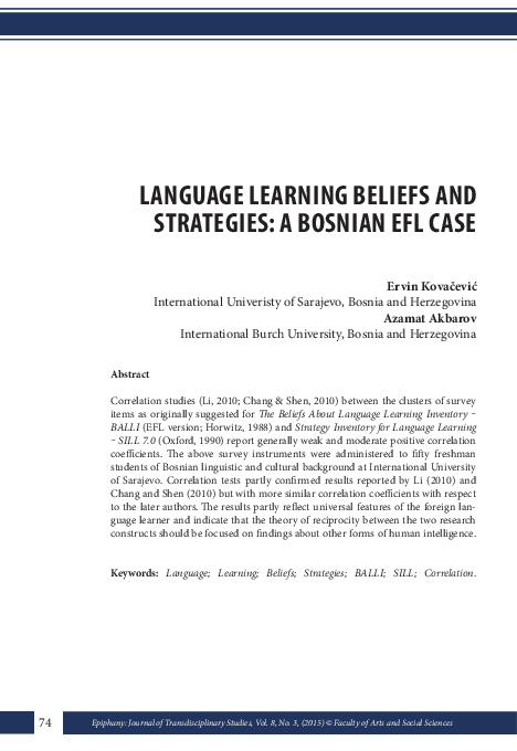 (PDF) LANGUAGE LEARNING BELIEFS AND STRATEGIES: A BOSNIAN EFL CASE