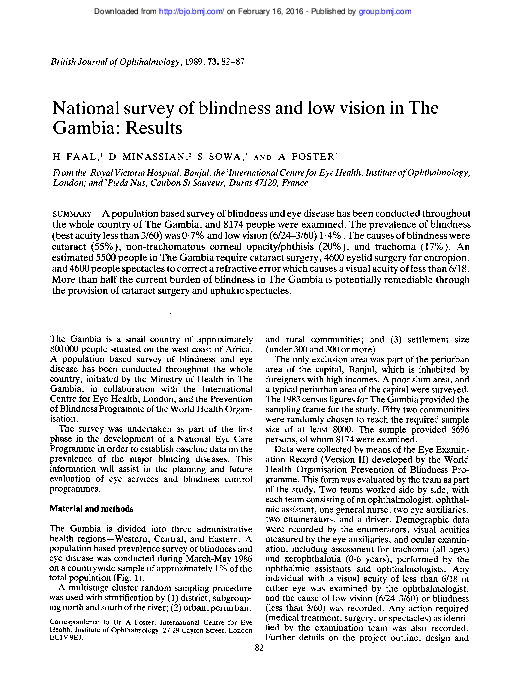 (PDF) National survey of blindness and low vision in The Gambia: results
