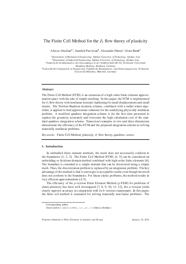 (PDF) The finite cell method for the J2 flow theory of plasticity