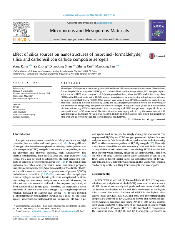 (PDF) Effect of silica sources on nanostructures of resorcinol