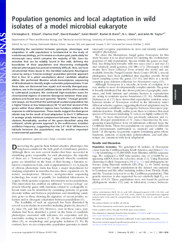 (PDF) Population genomics and local adaptation in wild isolates of a ...