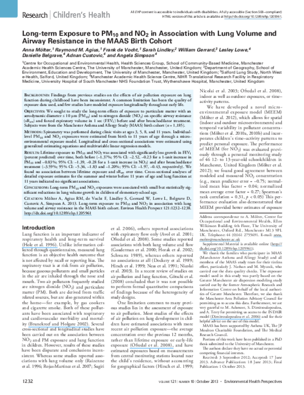 (PDF) Long Term Exposure to PM10 and NO2 in Association with Lung ...