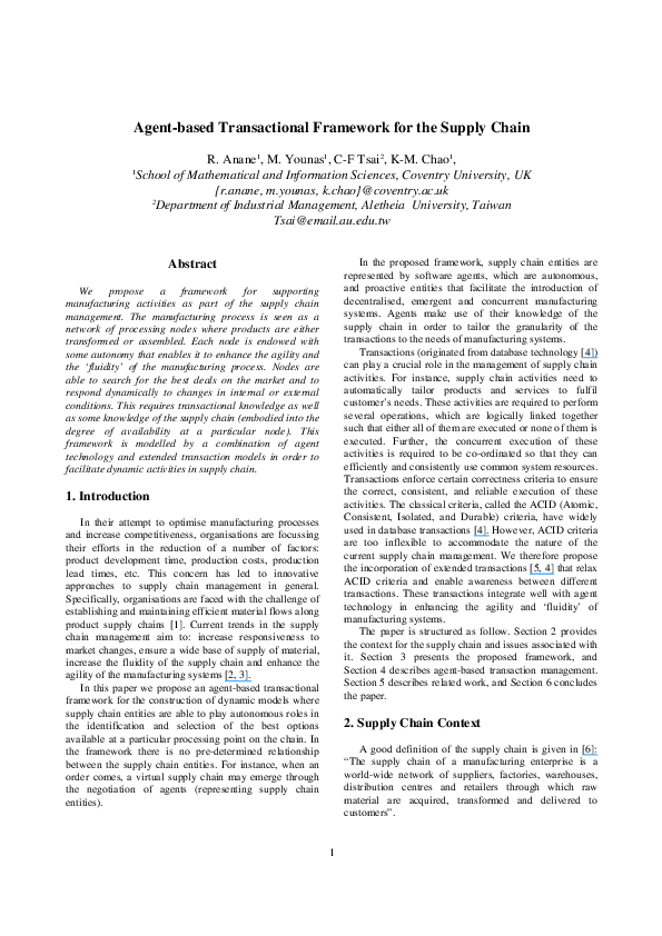 (PDF) Agent-based transactional framework for the supply chain