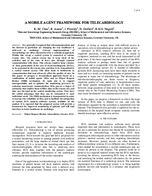 (PDF) A mobile agent framework for telecardiology