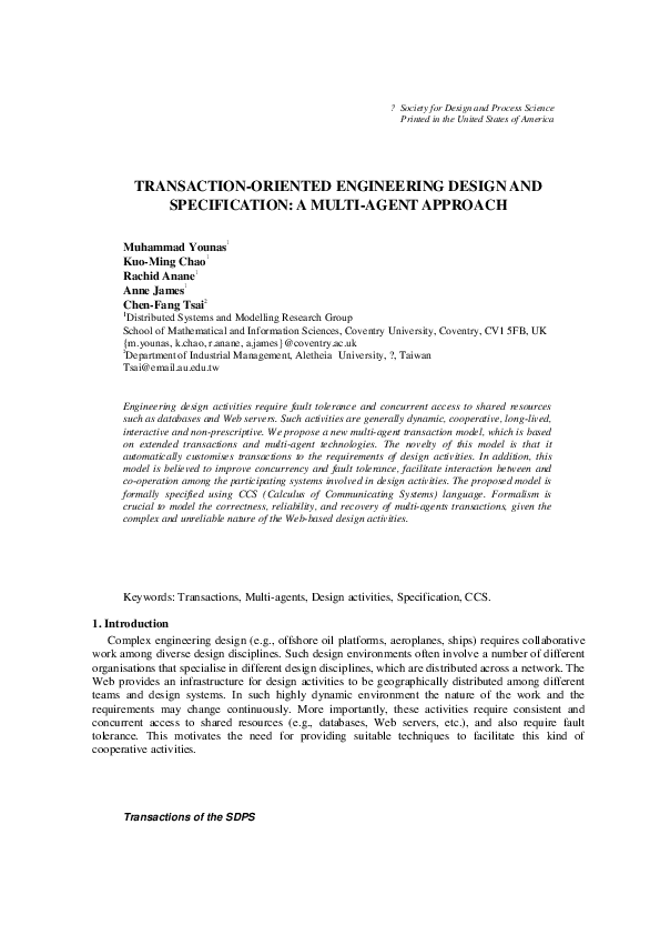 (PDF) Transaction-Oriented Engineering Design And Formal Specification ...