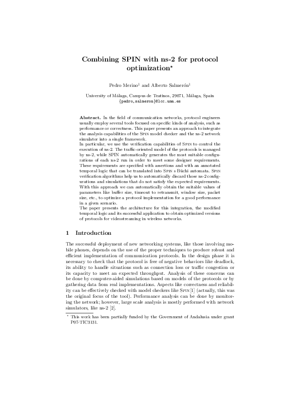 (PDF) Combining SPIN with ns-2 for protocol optimization
