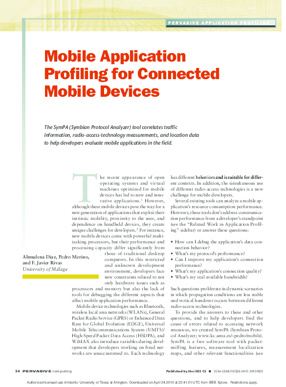 (PDF) Mobile Application Profiling for Connected Mobile Devices